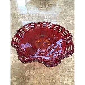 Vintage Fenton Amberina Basket Weave Tri-footed Bowl